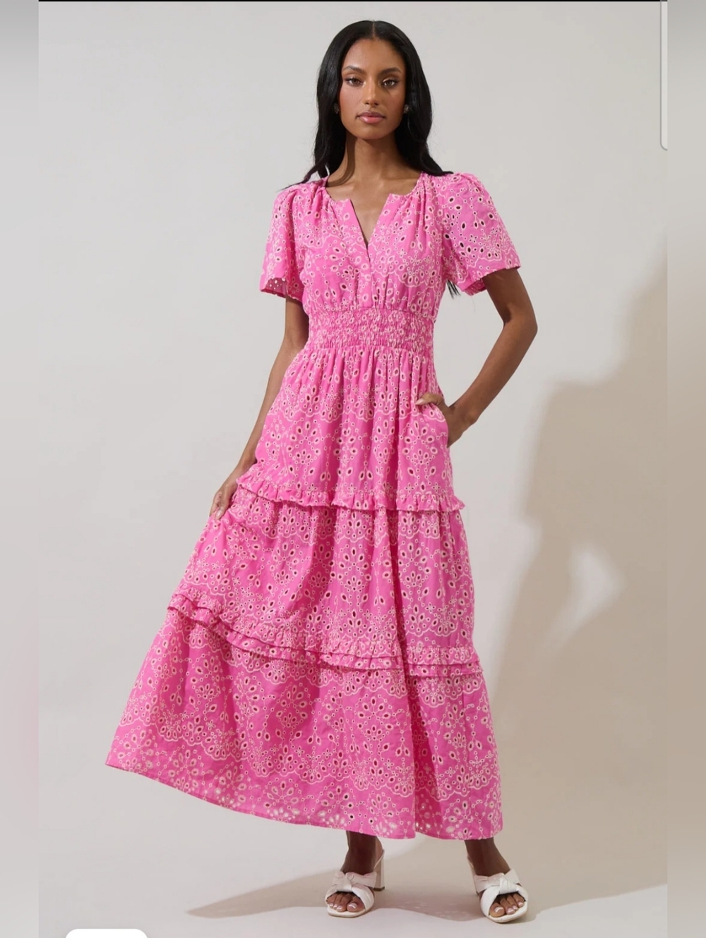 SUGARLIPS-Viridiana Eyelet Palmer Tiered Maxi Dress